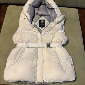 Authentic Rayla Vest Canada Goose Cream White Puffer Vest with Hooded Belt